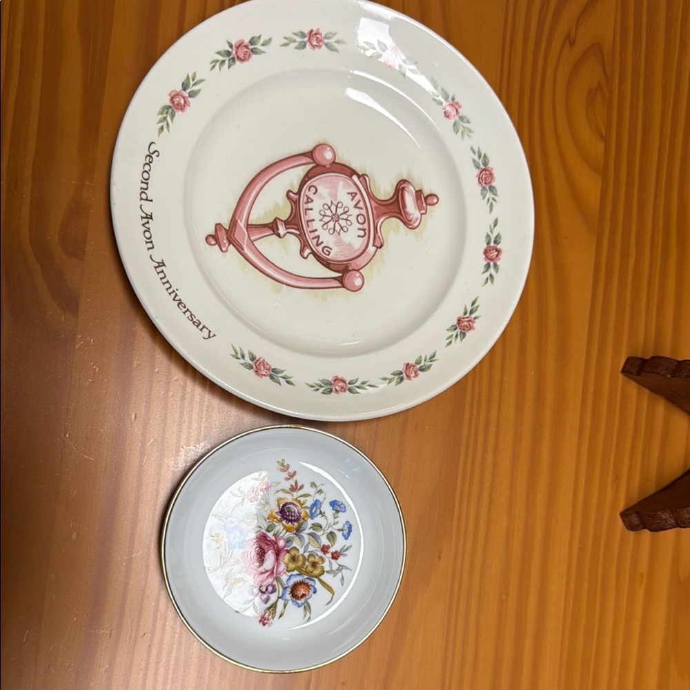 Avon Cream/Pink Plate, 24 k gold lettering PLUS Avon fine porcelain trinket dish